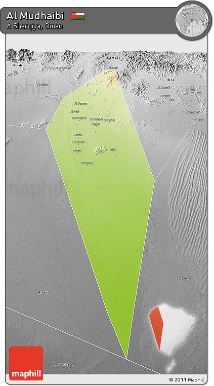 Physical 3D Map of Al Mudhaibi, desaturated