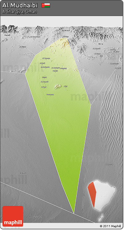 Physical 3D Map of Al Mudhaibi, desaturated
