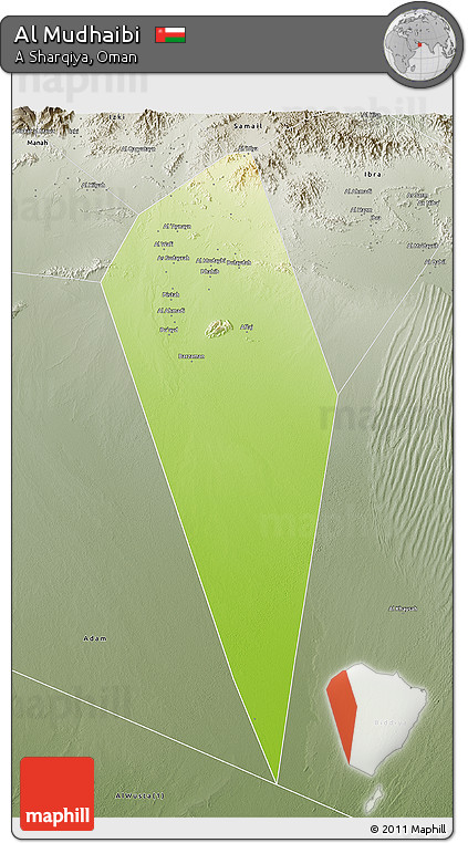 Physical 3D Map of Al Mudhaibi, semi-desaturated