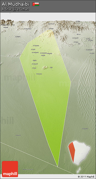 Physical 3D Map of Al Mudhaibi, semi-desaturated