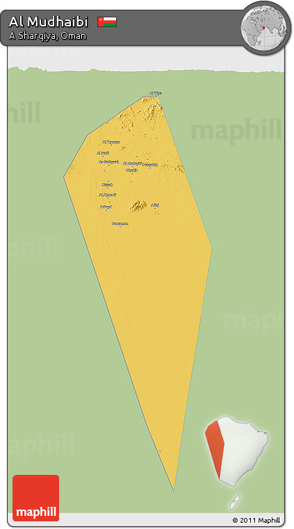 Savanna Style 3D Map of Al Mudhaibi, single color outside