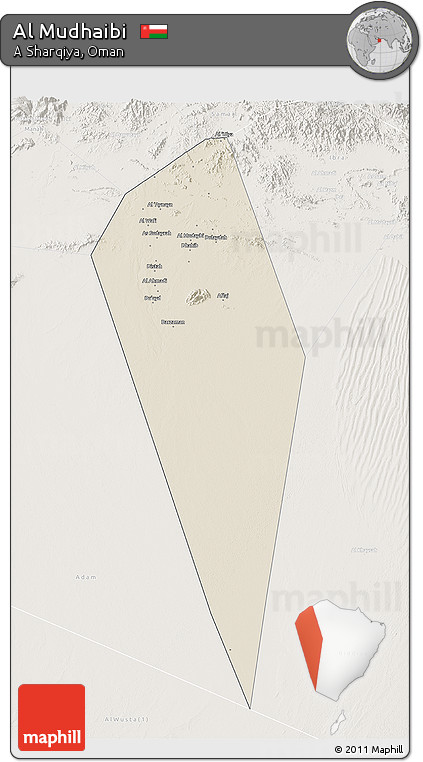Shaded Relief 3D Map of Al Mudhaibi, lighten