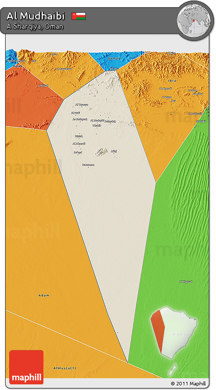 Shaded Relief 3D Map of Al Mudhaibi, political outside