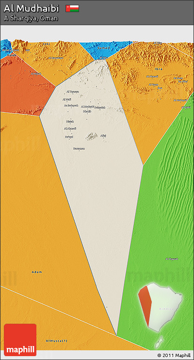 Shaded Relief 3D Map of Al Mudhaibi, political outside
