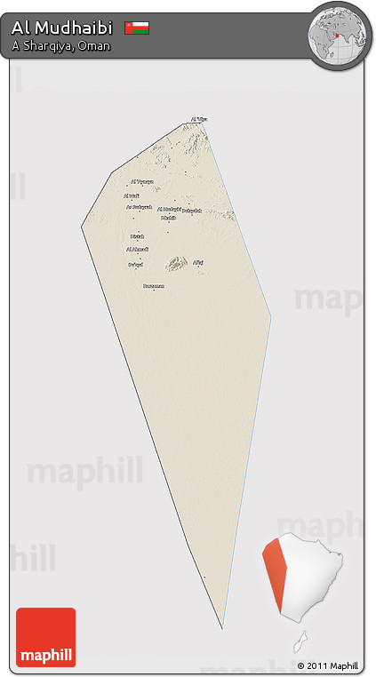 Shaded Relief 3D Map of Al Mudhaibi, single color outside