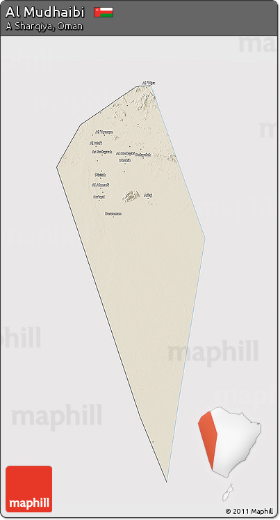 Shaded Relief 3D Map of Al Mudhaibi, single color outside