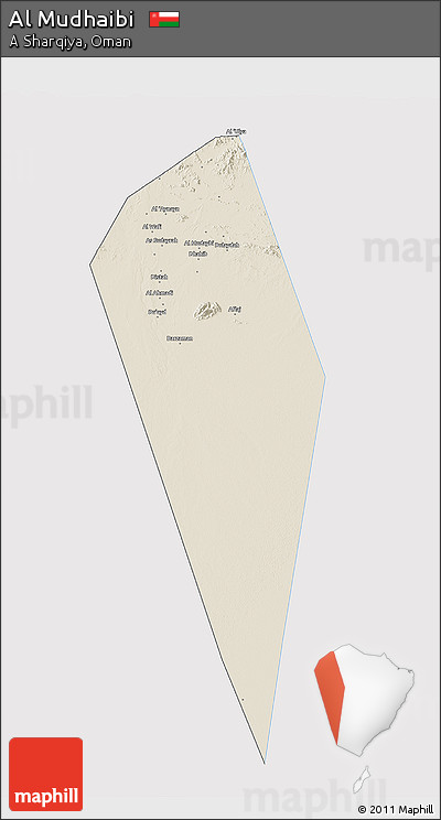 Shaded Relief 3D Map of Al Mudhaibi, single color outside