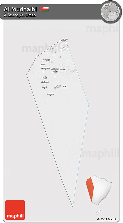 Silver Style 3D Map of Al Mudhaibi, single color outside
