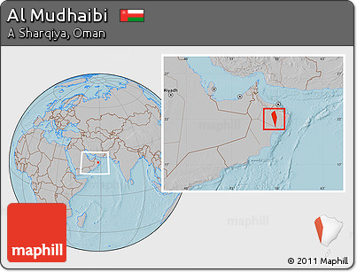 Gray Location Map of Al Mudhaibi, within the entire country, hill shading