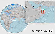 Gray Location Map of Al Mudhaibi, within the entire country, hill shading
