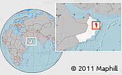 Gray Location Map of Al Mudhaibi, highlighted country, within the entire country, hill shading