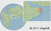 Savanna Style Location Map of Al Mudhaibi, within the entire country, hill shading