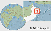 Savanna Style Location Map of Al Mudhaibi, highlighted country, hill shading