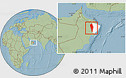 Savanna Style Location Map of Al Mudhaibi, highlighted parent region, hill shading