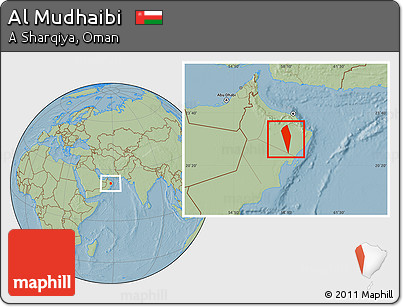 Savanna Style Location Map of Al Mudhaibi, hill shading