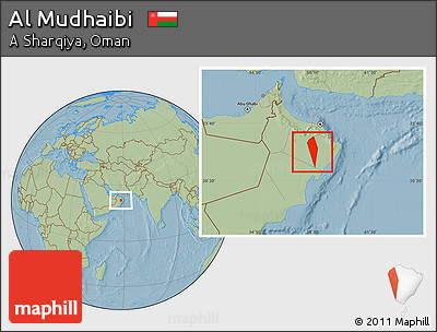 Savanna Style Location Map of Al Mudhaibi, hill shading