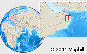 Shaded Relief Location Map of Al Mudhaibi, within the entire country