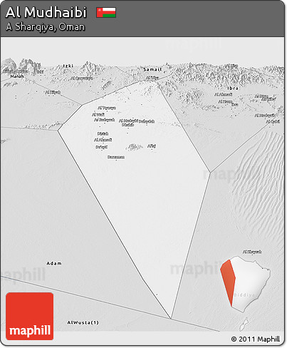 Silver Style Panoramic Map of Al Mudhaibi