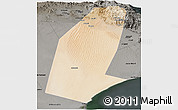 Satellite Panoramic Map of Biddiya, darken, semi-desaturated