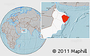 Gray Location Map of A Sharqiya, highlighted country, hill shading