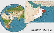 Satellite Location Map of A Sharqiya, highlighted country, within the entire country