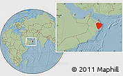 Savanna Style Location Map of A Sharqiya, within the entire country, hill shading