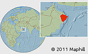 Savanna Style Location Map of A Sharqiya, hill shading