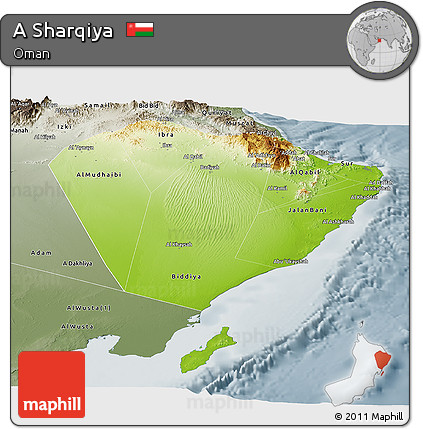 Physical Panoramic Map of a Sharqiya, semi-desaturated