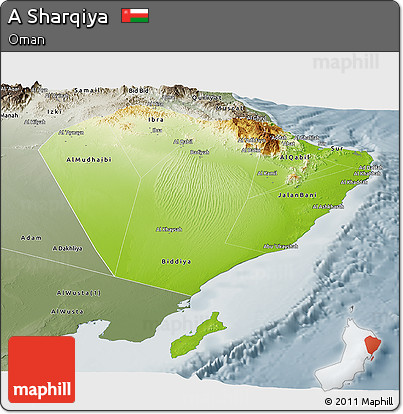 Physical Panoramic Map of a Sharqiya, semi-desaturated