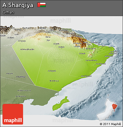 Physical Panoramic Map of a Sharqiya, semi-desaturated