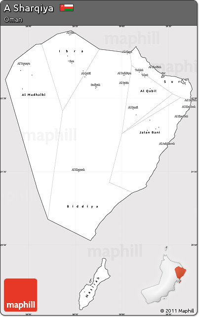 Silver Style Simple Map of a Sharqiya, cropped outside
