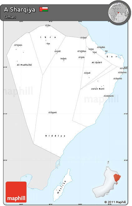 Silver Style Simple Map of a Sharqiya, single color outside