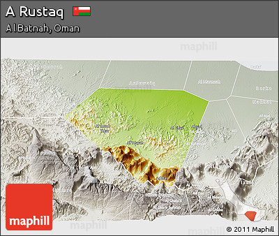 Physical 3D Map of a Rustaq, lighten, semi-desaturated