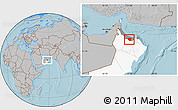 Gray Location Map of A Rustaq, highlighted country, highlighted parent region, hill shading