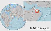 Gray Location Map of A Rustaq, highlighted parent region, hill shading