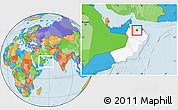 Political Location Map of A Rustaq, highlighted country, within the entire country