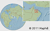Savanna Style Location Map of A Rustaq, hill shading