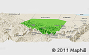 Political Panoramic Map of A Rustaq, shaded relief outside
