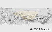 Shaded Relief Panoramic Map of A Rustaq, desaturated