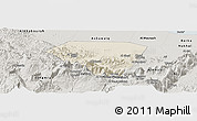 Shaded Relief Panoramic Map of A Rustaq, semi-desaturated