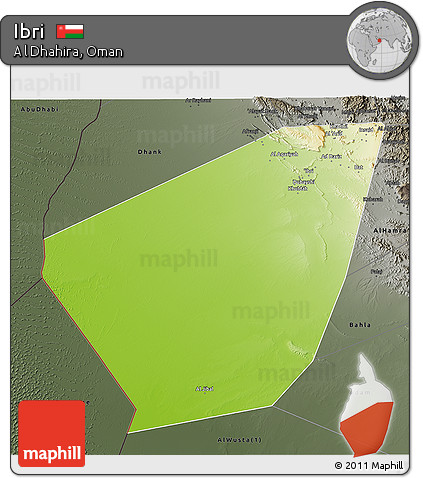 Physical 3D Map of Ibri, darken, semi-desaturated