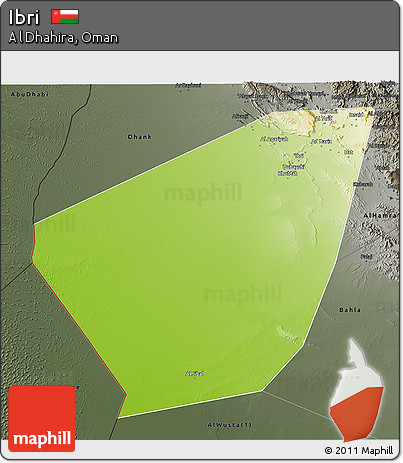 Physical 3D Map of Ibri, darken, semi-desaturated
