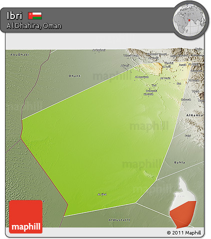 Physical 3D Map of Ibri, semi-desaturated