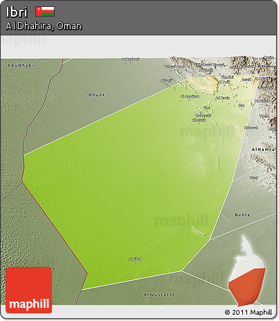 Physical 3D Map of Ibri, semi-desaturated