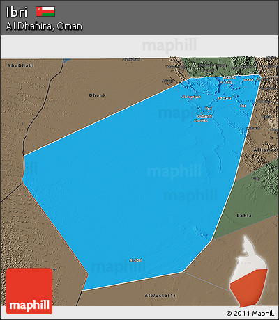 Political 3D Map of Ibri, darken, semi-desaturated