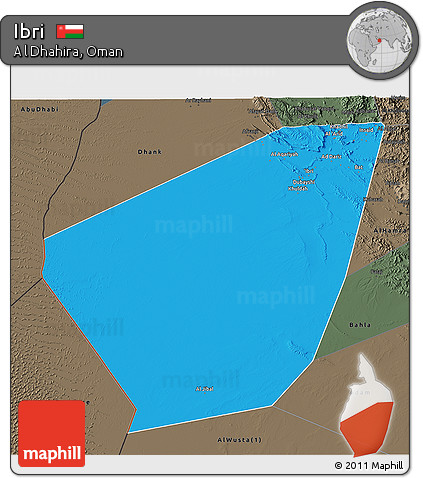 Political 3D Map of Ibri, darken, semi-desaturated
