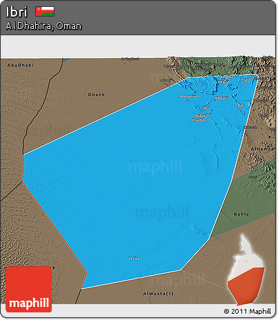 Political 3D Map of Ibri, darken, semi-desaturated