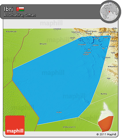 Political 3D Map of Ibri, physical outside