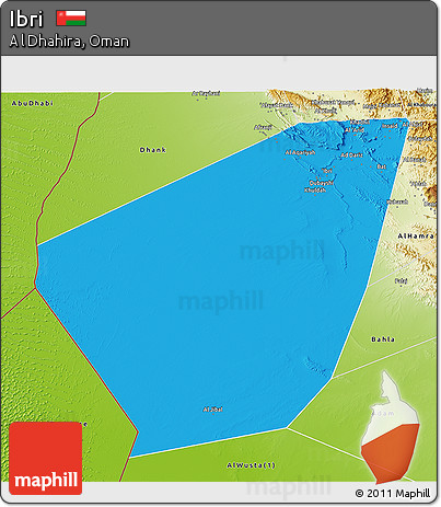Political 3D Map of Ibri, physical outside
