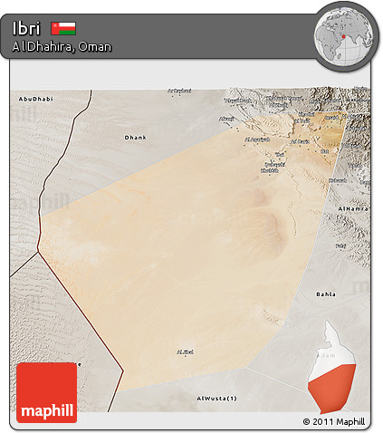 Satellite 3D Map of Ibri, semi-desaturated